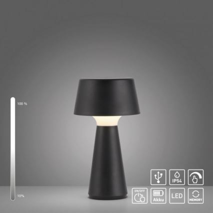 JUST LIGHT. 19260-18 - LED Zatemnitven na dotik zunanji svetilka ABERA LED/3W/3,7V 2000 mAh USB IP54 črna