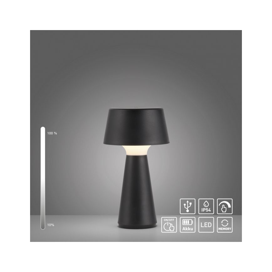 JUST LIGHT. 19260-18 - LED Zatemnitven na dotik zunanji svetilka ABERA LED/3W/3,7V 2000 mAh USB IP54 črna