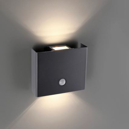 JUST LIGHT. 19471-18 - LED Zunanja stenska svetilka s senzorjem AMIN 2xLED/1,25W/3,7V 4400mAh IP44 črna