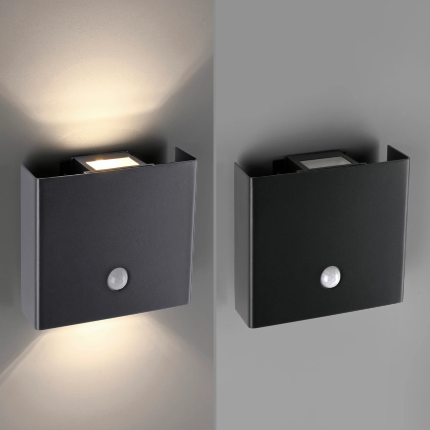 JUST LIGHT. 19471-18 - LED Zunanja stenska svetilka s senzorjem AMIN 2xLED/1,25W/3,7V 4400mAh IP44 črna