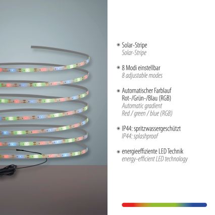JUST LIGHT. 19971-18 - LED RGB sončni trak TEANIA LED/3,7V 5 m 1200 mAh IP44 črna