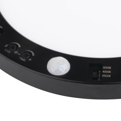 LED Stropna/Vgradna svetilka s senzorjem gibanja 2v1 ERGA LED/17W/230V 3000/4000/6500K črna