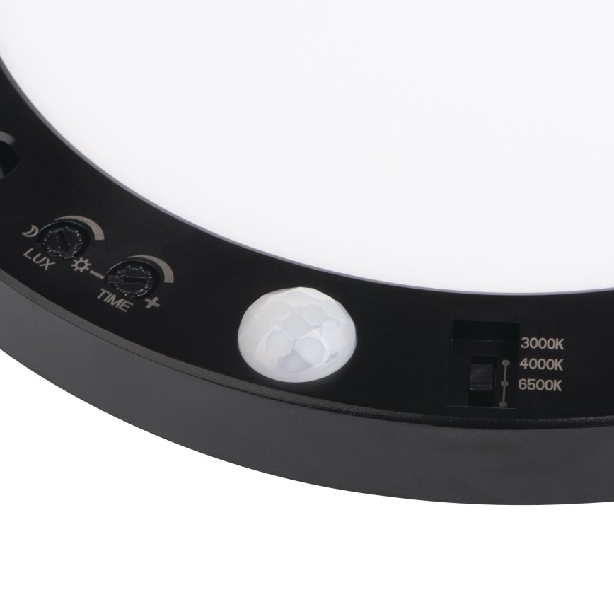 LED Stropna/Vgradna svetilka s senzorjem gibanja 2v1 ERGA LED/17W/230V 3000/4000/6500K črna