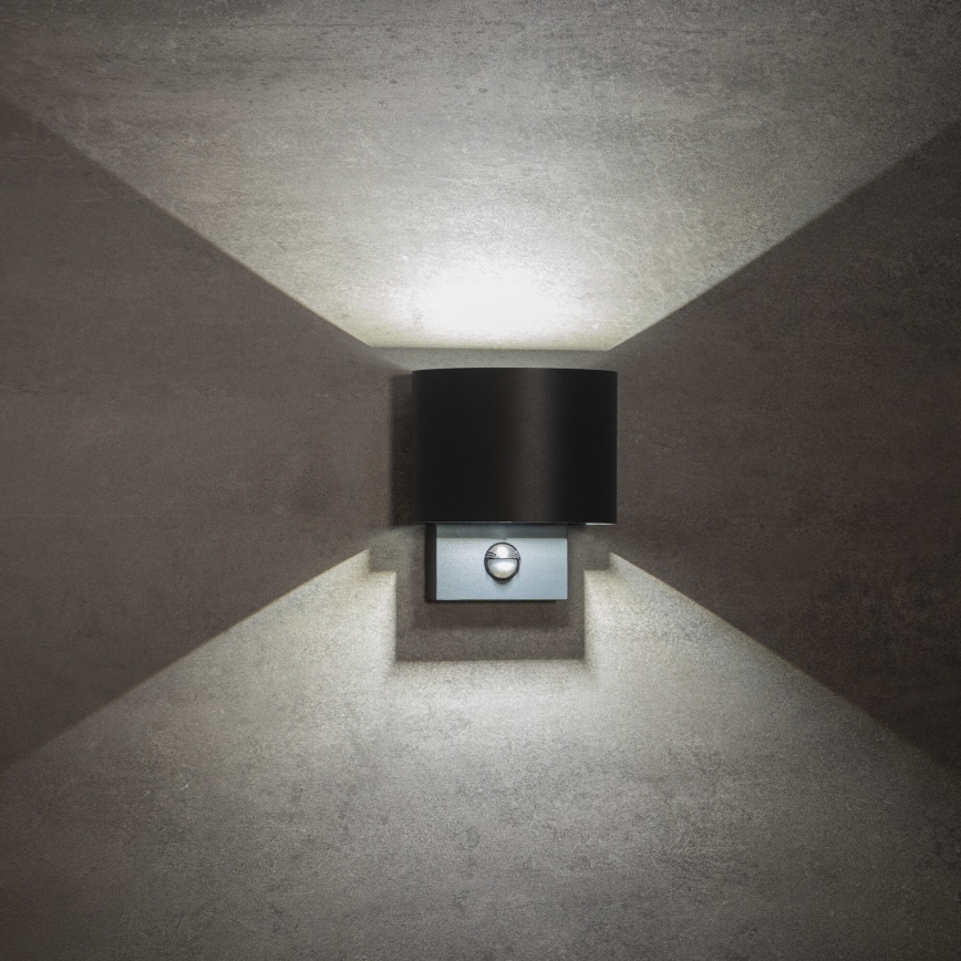 LED zunanja stenska svetilka s senzorjem gibanja in senzorjem mraka REKA LED/7W/230V IP54 antracit okrogla