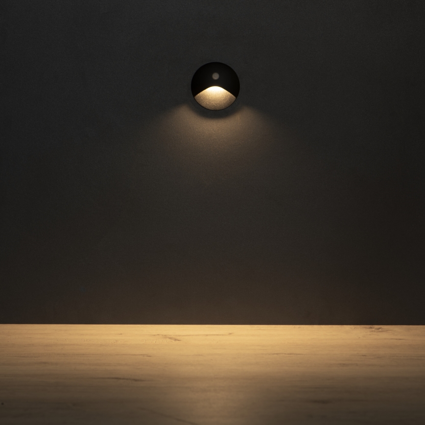 LED svetilka za stopnišče s senzorjem gibanja in senzorjem mraka EXIN LED/2,5W/230V 3000K IP65 črna okrogla