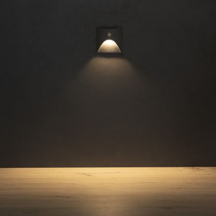 LED stopniščna svetilka s senzorjem gibanja in mraka EXIN LED/2,5W/230V 3000K IP65 antracitna kvadratna