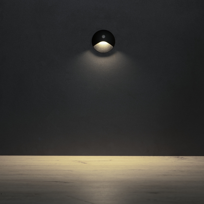 LED svetilka za stopnišče s senzorjem gibanja in senzorjem mraka EXIN LED/2,5W/230V 4000K IP65 črna okrogla