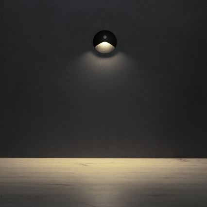 LED stopniščno svetilo z zaznavalom gibanja in mraka EXIN LED/2,5W/230V 4000K IP65 črno okroglo