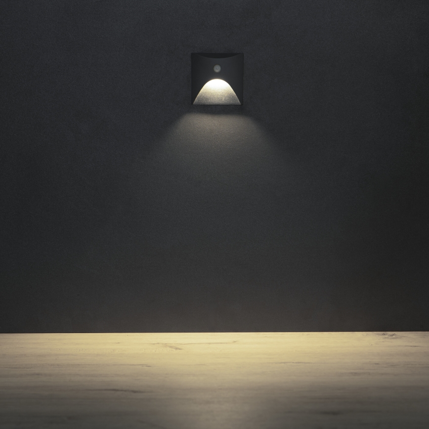 LED svetilo za stopnice s senzorjem gibanja in somraka EXIN LED/2,5W/230V 4000K IP65 antracitno kvadratno