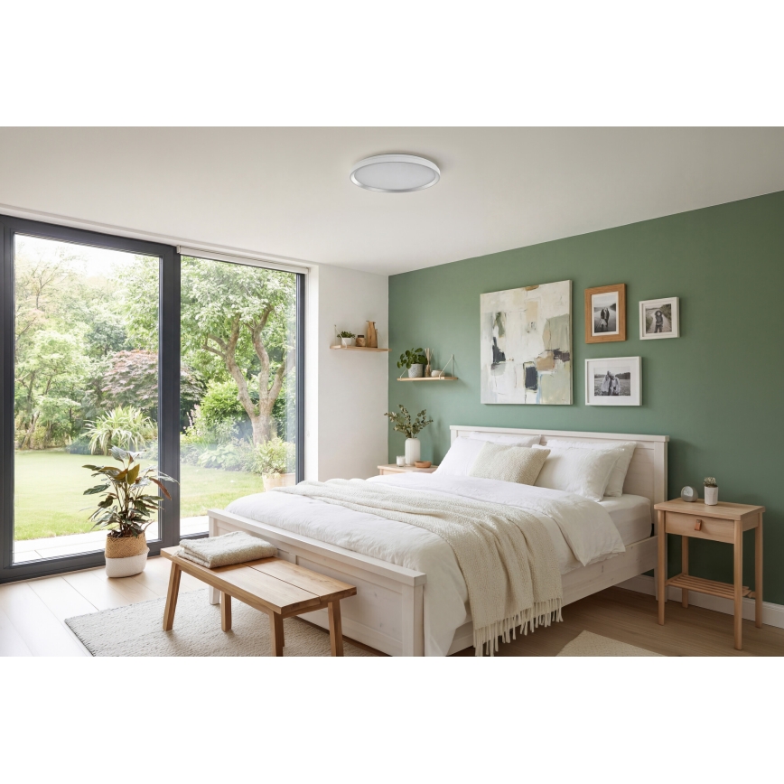 LED stropna svetilka z zatemnjevanjem LIXAN LED/47W/230V 3000-6500K premer 38,6 cm bela/srebrna + daljinski upravljalnik