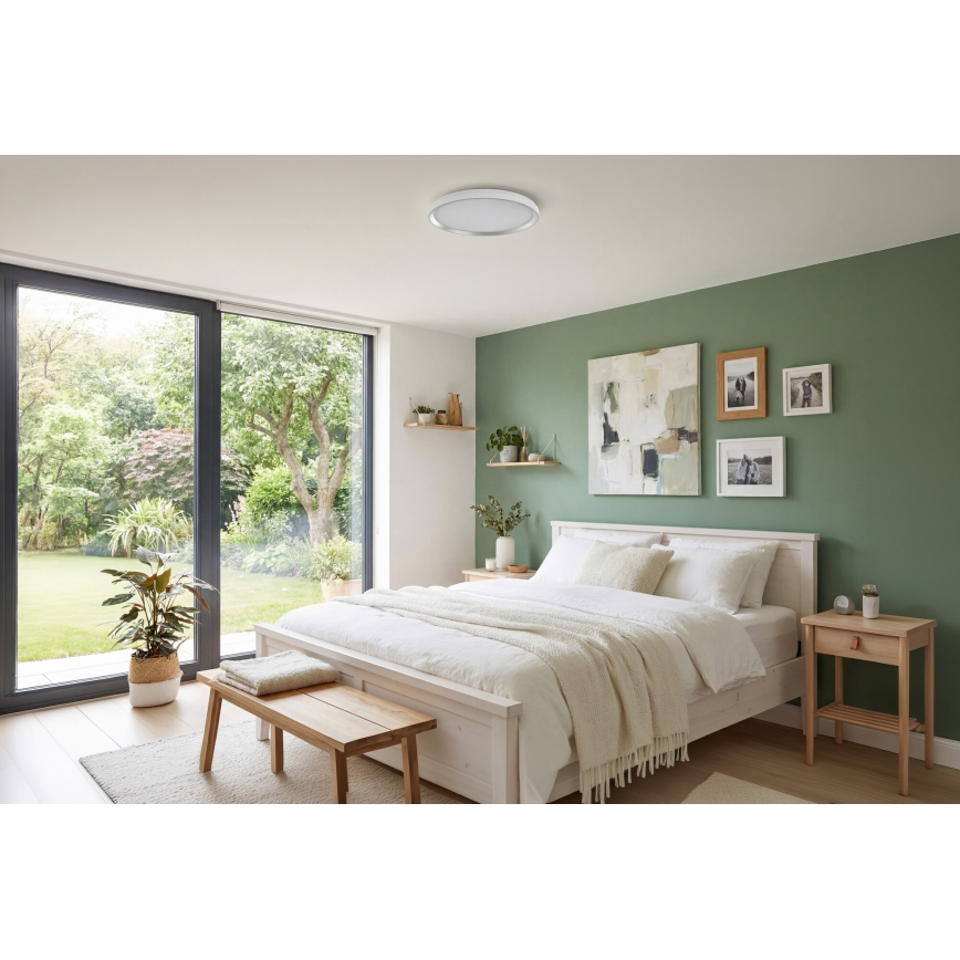 LED zatemnjevalna stropna svetilka LIXAN LED/65W/230V 3000–6500K premer 48,6 cm bela/srebrna + daljinski upravljalnik