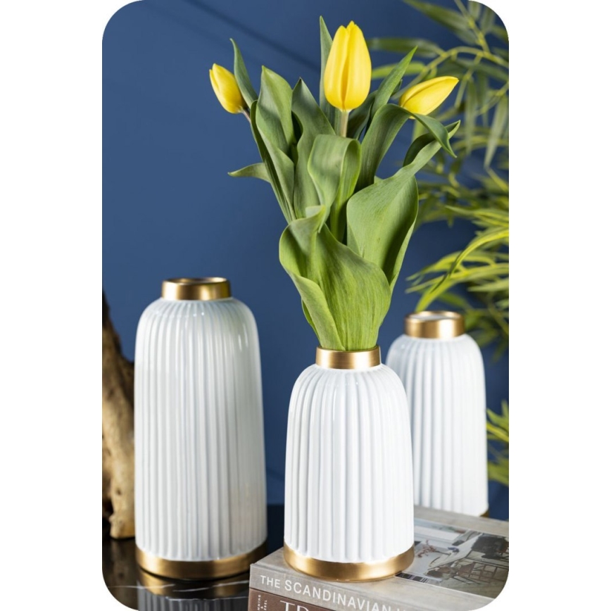 Keramična vaza ROSIE 20,5x12 cm bela/zlata