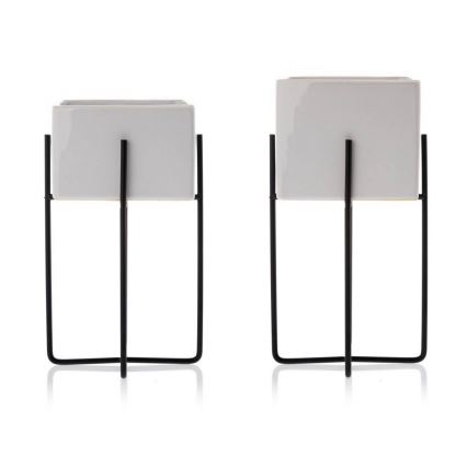 Keramični cvetlični lonec MIZU 20,4x12,1 cm bela/črna
