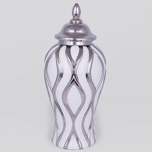 Keramični jar 35x18,5 cm srebrna/bela