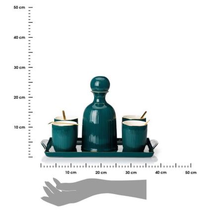 Keramični set skodelic z vrčem in pladnjem KENDI zelena