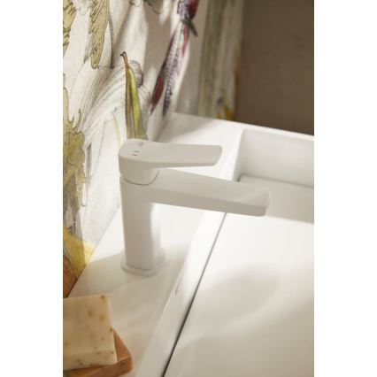 KFA Armatura 4522-815-44 - mešalna pipa za umivalnik + odtok MALAGA 15,9 cm, bela