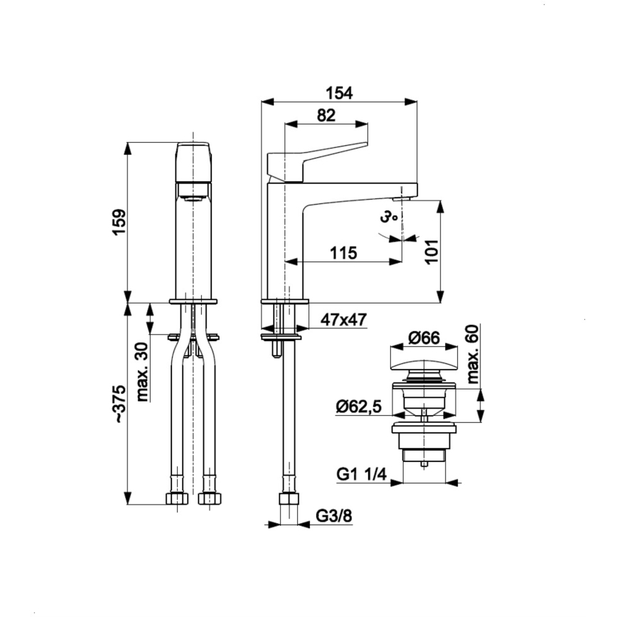 KFA Armatura 4522-815-44 - mešalna pipa za umivalnik + odtok MALAGA 15,9 cm, bela