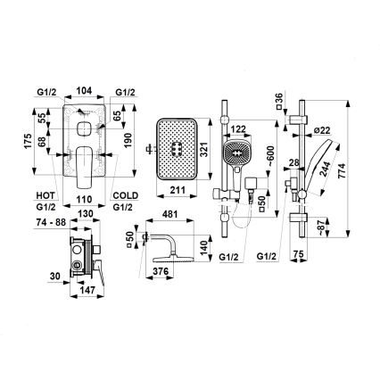 KFA Armatura 4529-301-44 - Komplet za tuš z vgradno baterijo MALAGA, bela