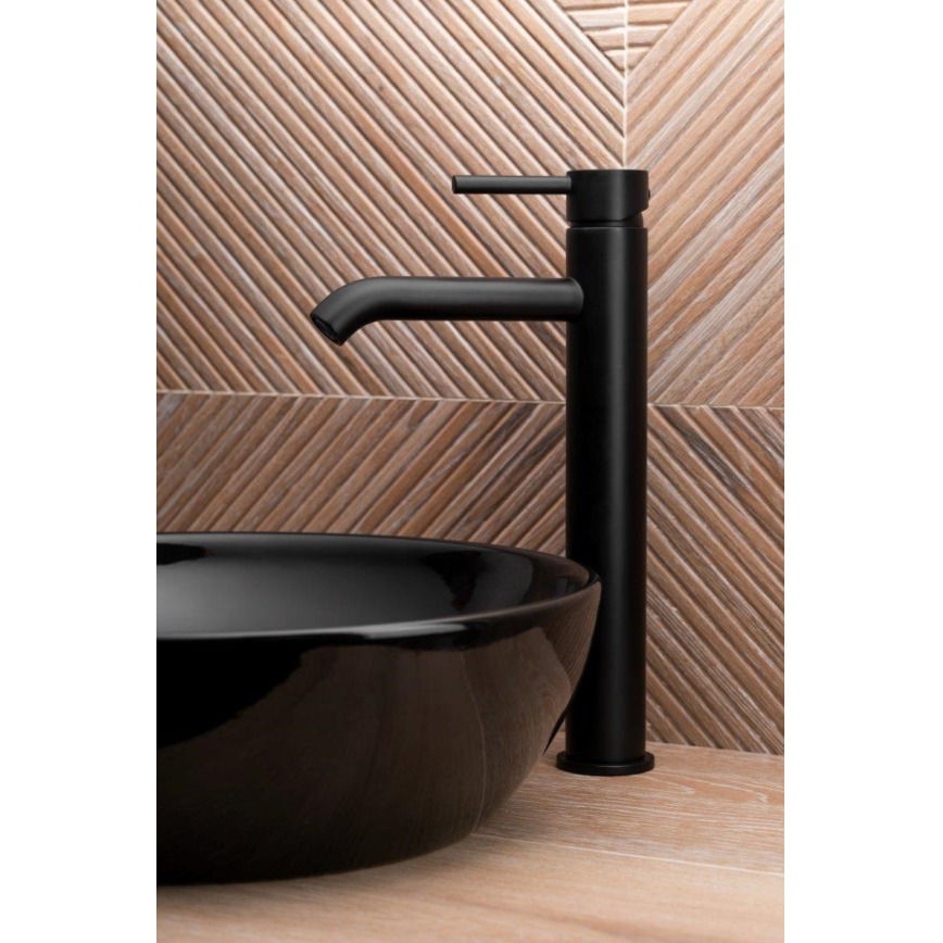 KFA Armatura 5032-612-81 - Pipa za umivalnik + odtok s prelivom MOZA 33 cm mat črna