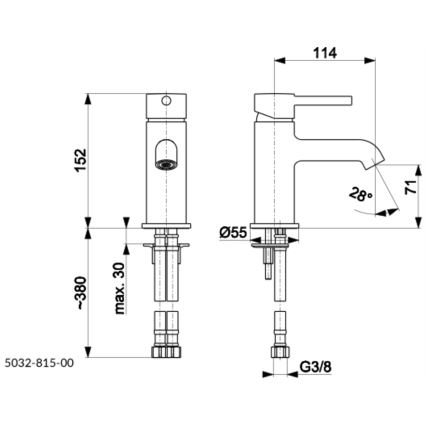 KFA Armatura 5032-815-00 - Pipa za umivalnik + odtok s prelivom MOZA 15,2 cm sijajni krom