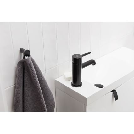 KFA Armatura 5032-815-81 - Pipa za umivalnik + odtok s prelivom MOZA 15,2 cm mat črna