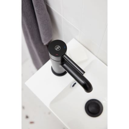 KFA Armatura 5032-815-81 - Pipa za umivalnik + odtok s prelivom MOZA 15,2 cm mat črna