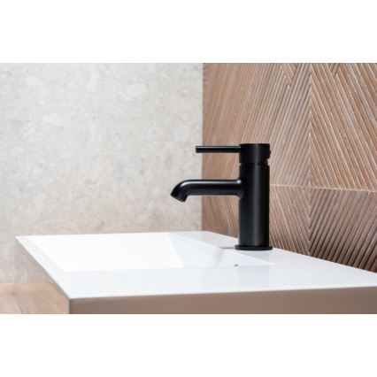 KFA Armatura 5032-815-81 - Pipa za umivalnik + odtok s prelivom MOZA 15,2 cm mat črna