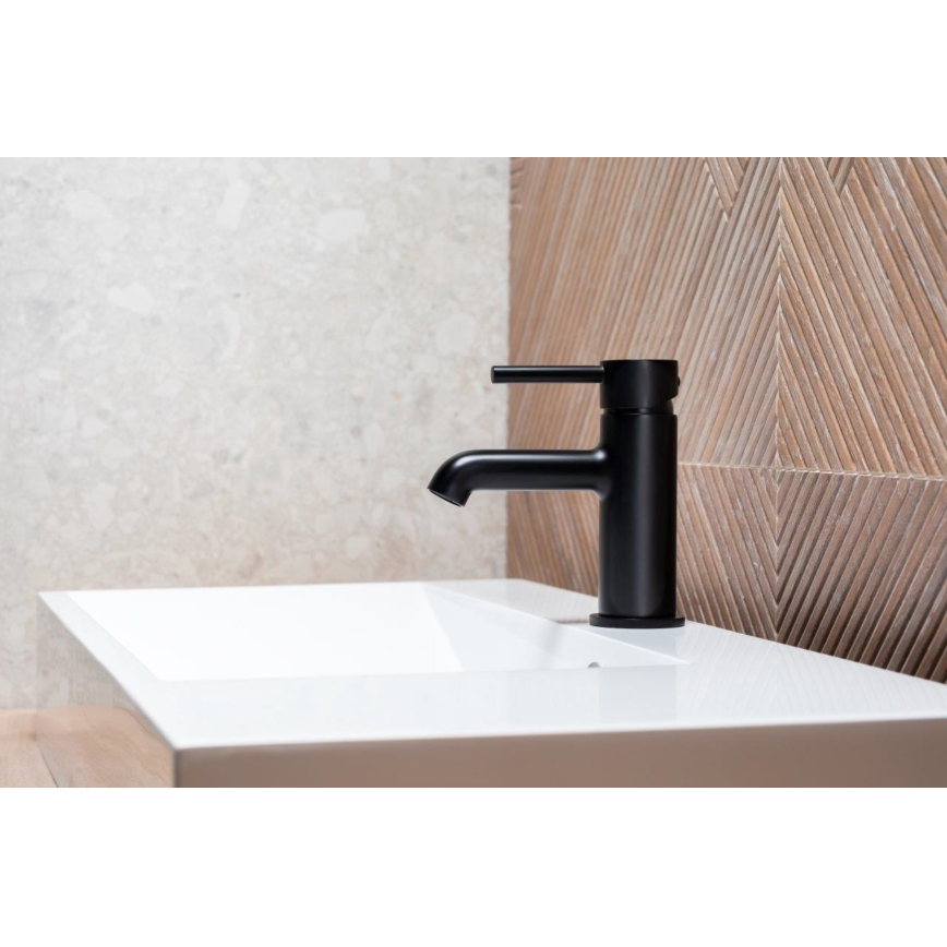 KFA Armatura 5032-815-81 - Pipa za umivalnik + odtok s prelivom MOZA 15,2 cm mat črna