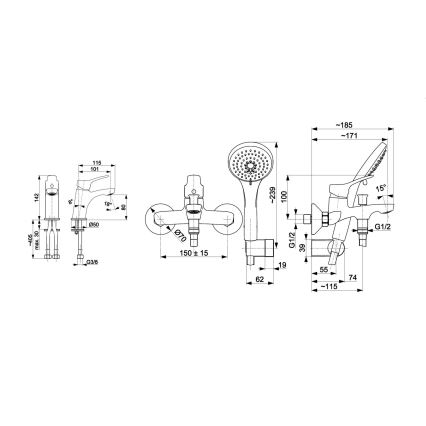KFA Armatura 5241-003-00 - Bath set z tap + basin tap MORRIS sijajni krom