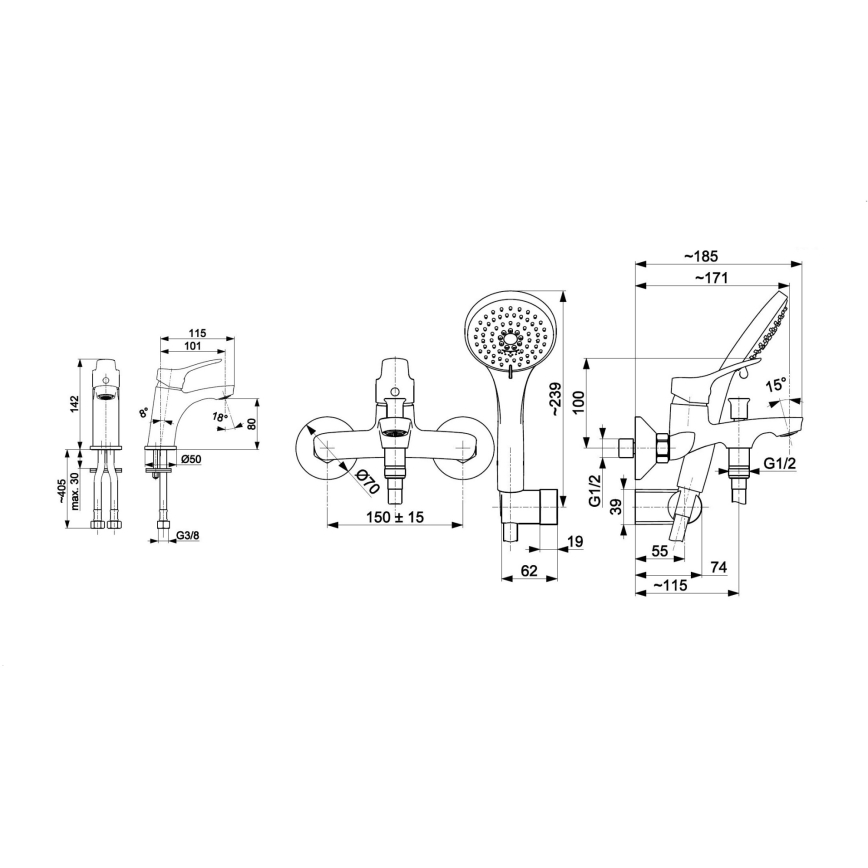 KFA Armatura 5241-003-00 - Bath set z tap + basin tap MORRIS sijajni krom