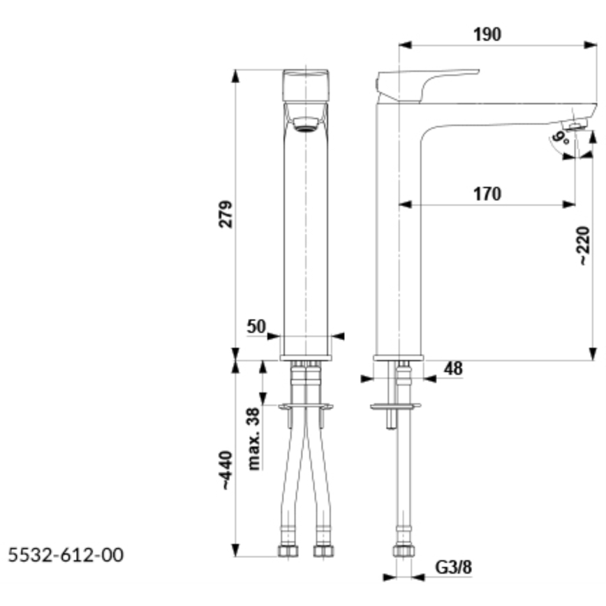 KFA Armatura 5532-612-00 - Pipa za umivalnik MOKAIT 27,9 cm sijajni krom