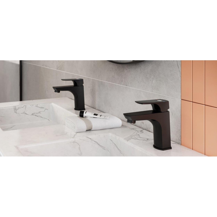 KFA Armatura 5532-815-81 - Pipa za umivalnik + odtok s prelivom MOKAIT 13,9 cm medenina/mat črna