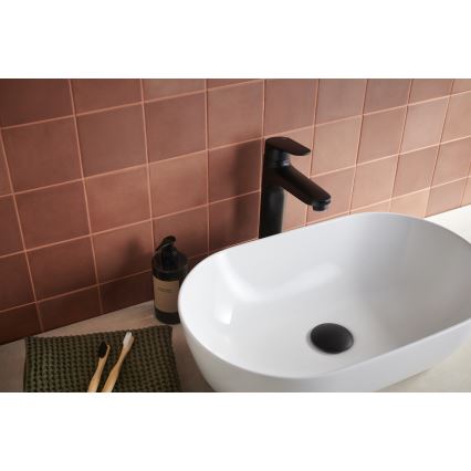 KFA Armatura 5552-712-81 - Pipa za umivalnik + odtok s prelivom OTAVA 30,2 cm mat črna