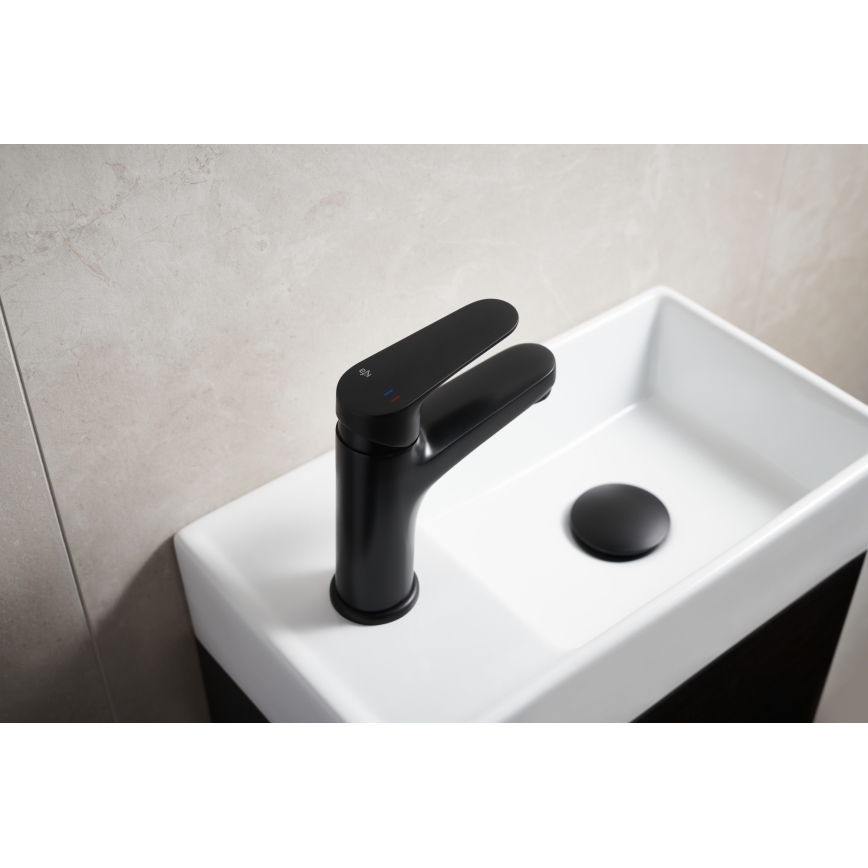 KFA Armatura 5552-815-81 - Pipa za umivalnik + odtok s prelivom OTAVA 15 cm mat črna