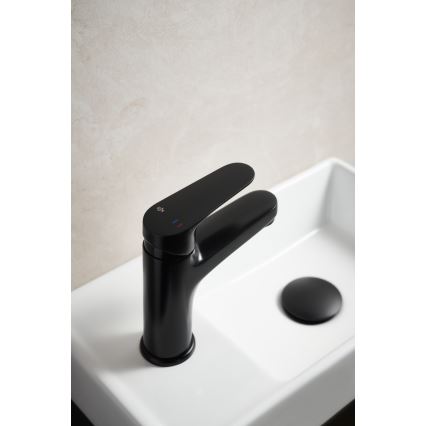 KFA Armatura 5552-815-81 - Pipa za umivalnik + odtok s prelivom OTAVA 15 cm mat črna