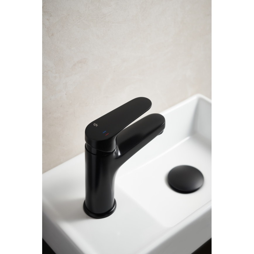 KFA Armatura 5552-815-81 - Pipa za umivalnik + odtok s prelivom OTAVA 15 cm mat črna