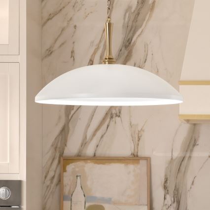 Kichler - Lestenec na verigi DELAROSA 1xE27/60W/230V bela/medenina