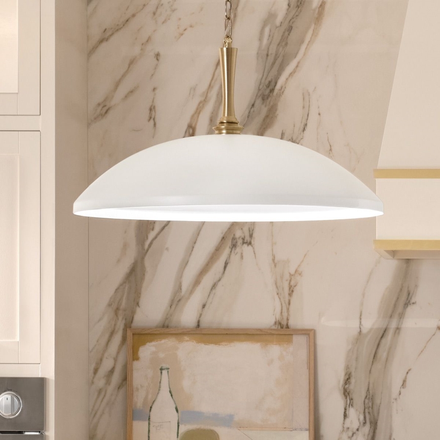 Kichler - Lestenec na verigi DELAROSA 1xE27/60W/230V bela/medenina