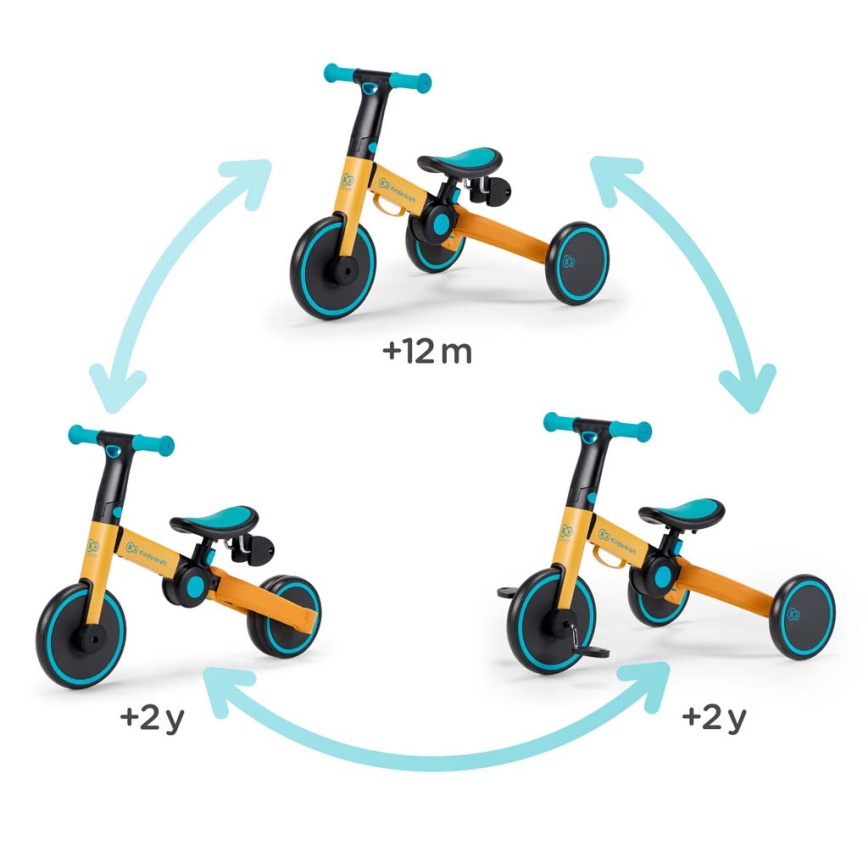 KINDERKRAFT - Otroški poganjalec 3v1 4TRIKE rumena/tirkizna