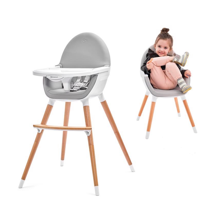 KINDERKRAFT - Jedilni stolček FINI siva/bel