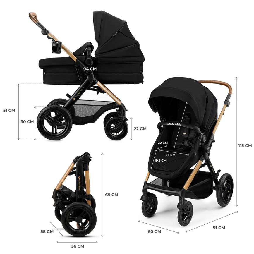 KINDERKRAFT - Kombiniran otroški voziček 3 v 1 MOOV 2 XL Air Black