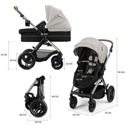 KINDERKRAFT - Kombiniran otroški voziček 3 v 1 MOOV 2 XL Air Grey