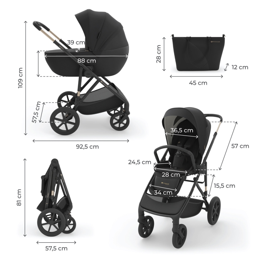 KINDERKRAFT - Kombiniran otroški voziček 3v1 PRIME 3 Venezian Black