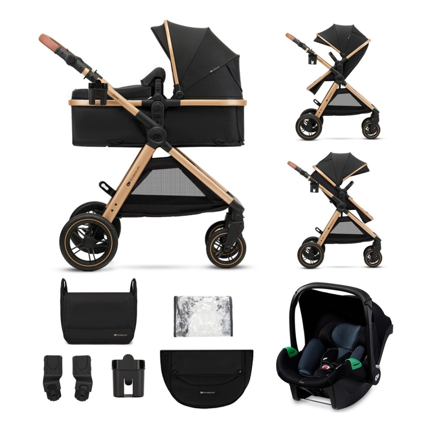 KINDERKRAFT - Kombinirani voziček 3v1 ESME Pure črna + avtosedež MINK PRO