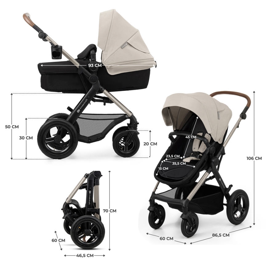 KINDERKRAFT - Kombinirani voziček 3v1 MOOV 2 AIR Moonlight siva + avtosedež MINK PRO
