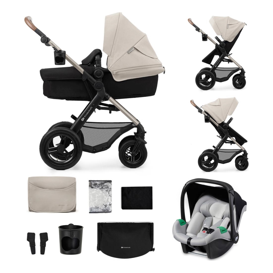 KINDERKRAFT - Kombinirani voziček 3v1 MOOV 2 AIR Moonlight siva + avtosedež MINK PRO