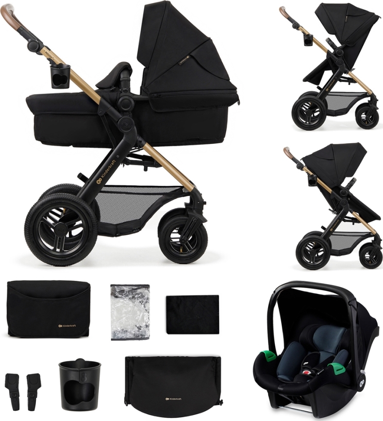 KINDERKRAFT - Kombinirani voziček 3v1 MOOV 2 AIR Pure črna + avto seat MINK PRO
