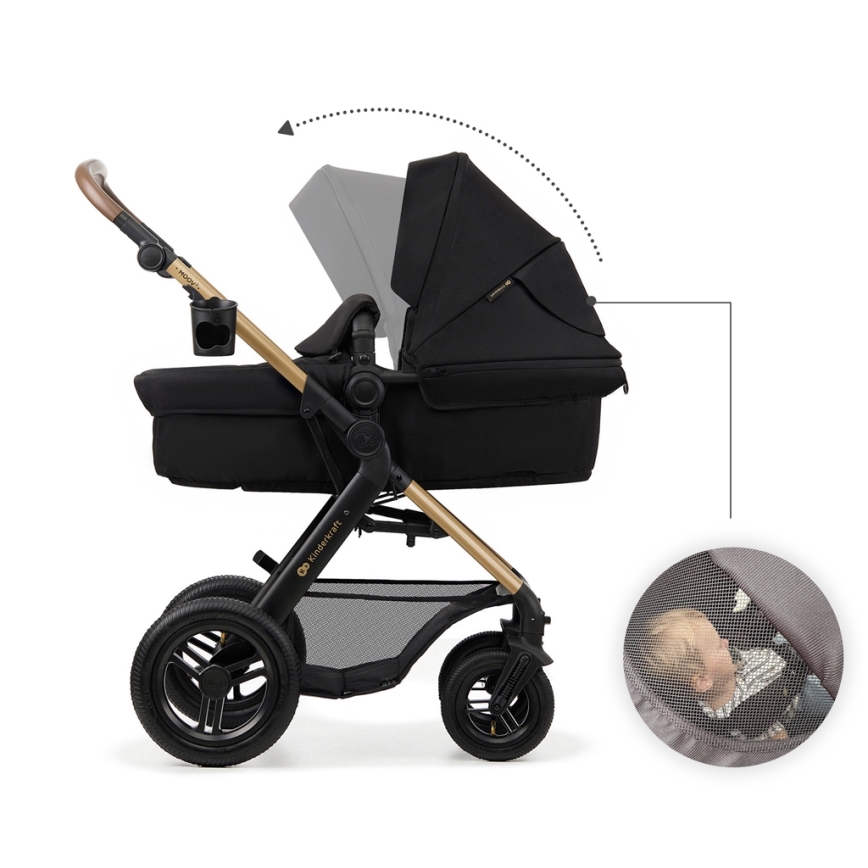 KINDERKRAFT - Kombinirani voziček 3v1 MOOV 2 AIR Pure črna + avto seat MINK PRO