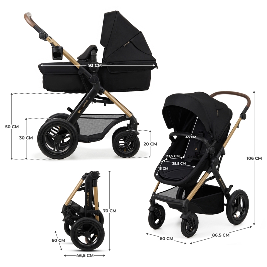 KINDERKRAFT - Kombinirani voziček 3v1 MOOV 2 AIR Pure črna + avto seat MINK PRO