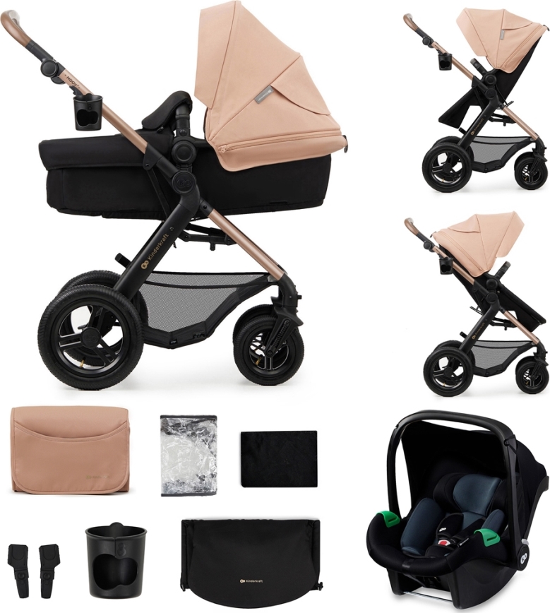 KINDERKRAFT - Kombinirani voziček 3v1 MOOV 2 AIR Sand bež + avto sedež MINK PRO
